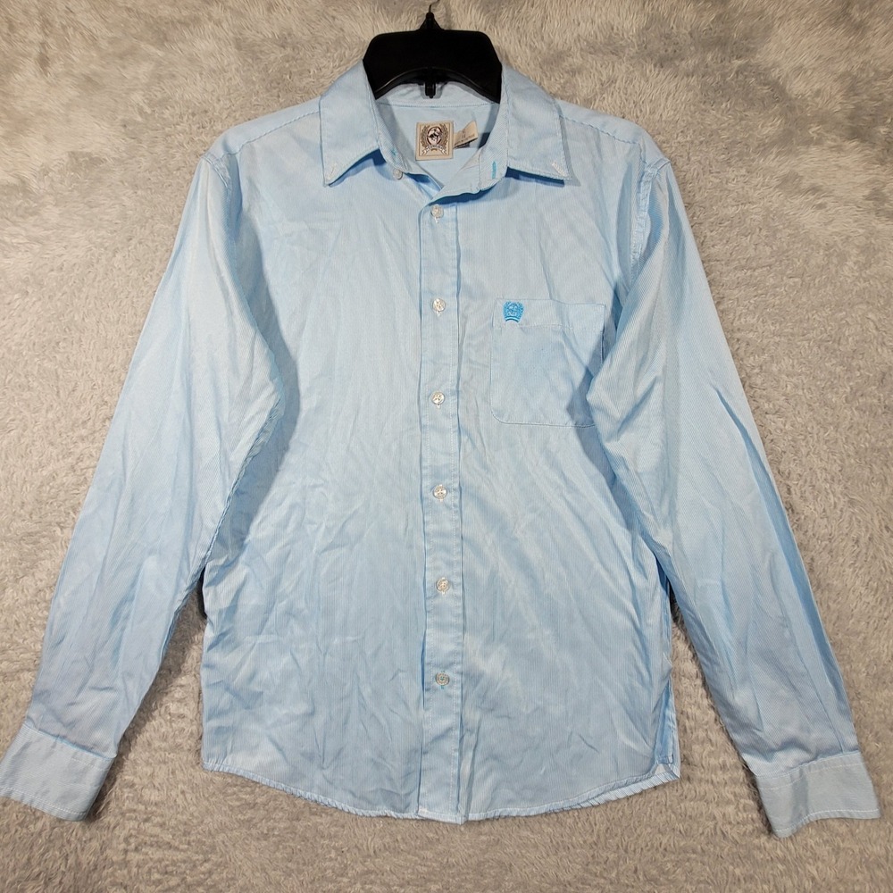 Cinch Button Up Shirt‎ Women XL 14 Blue Striped Long Sleeve Western Pocket
